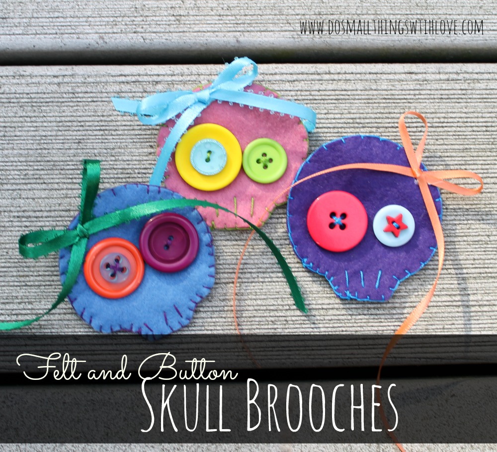 felt and button skull brooches