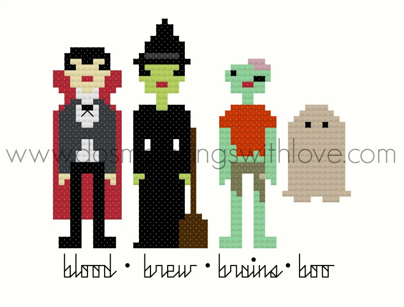 Pixel People Halloween Counted Cross Stitch Pattern